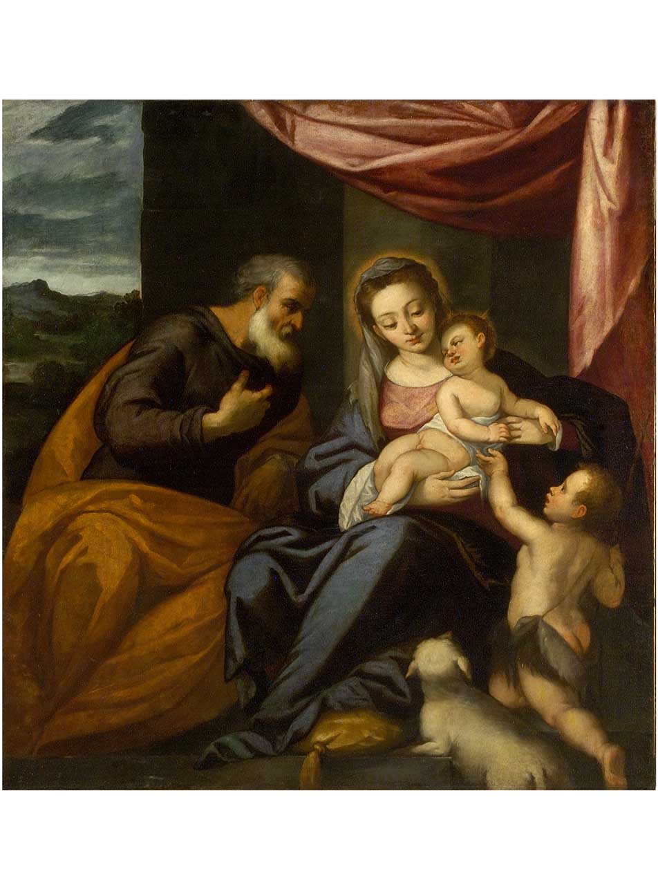 Sacra Famiglia con San Giovanni Battista bambino (dipinto) - ambito veneto (fine/ inizio secc. XVI/ XVII)