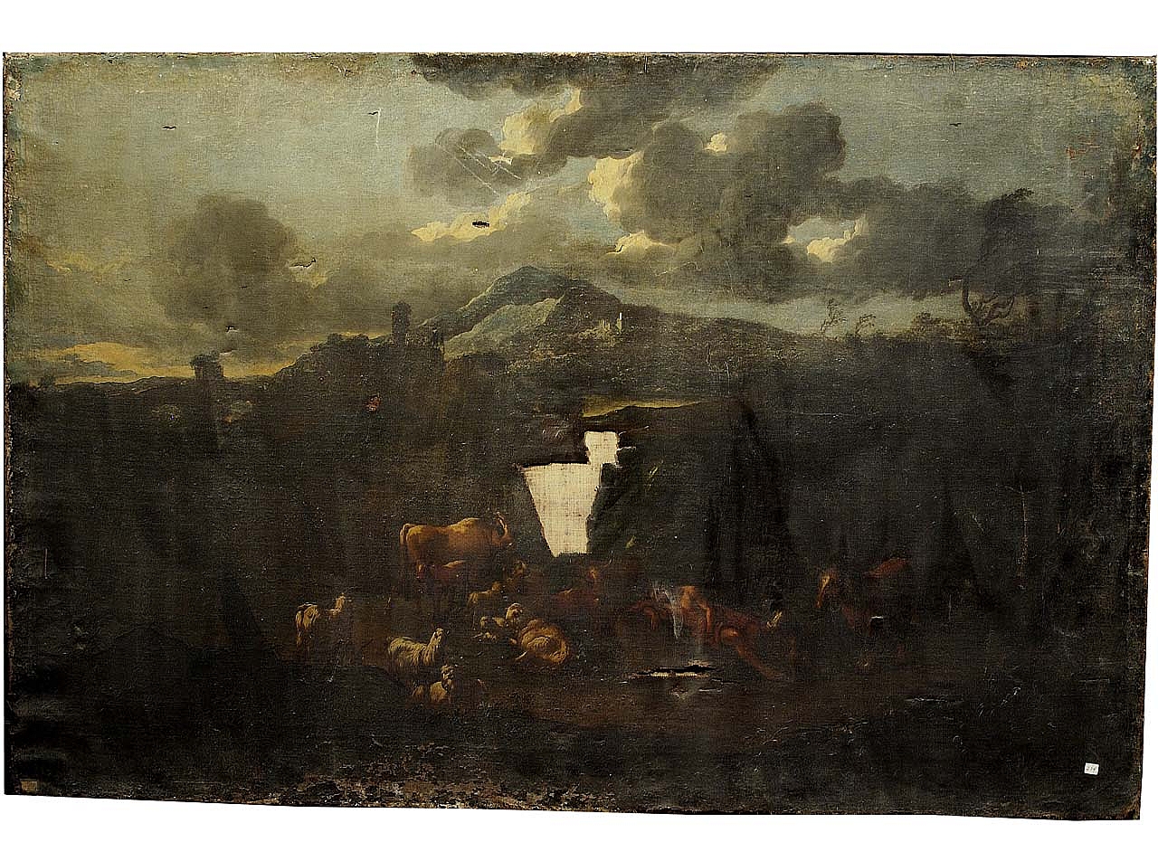 paesaggio con armenti e figure (dipinto) di Roos Philipp Peter detto Rosa da Tivoli (terzo quarto sec. XVII)