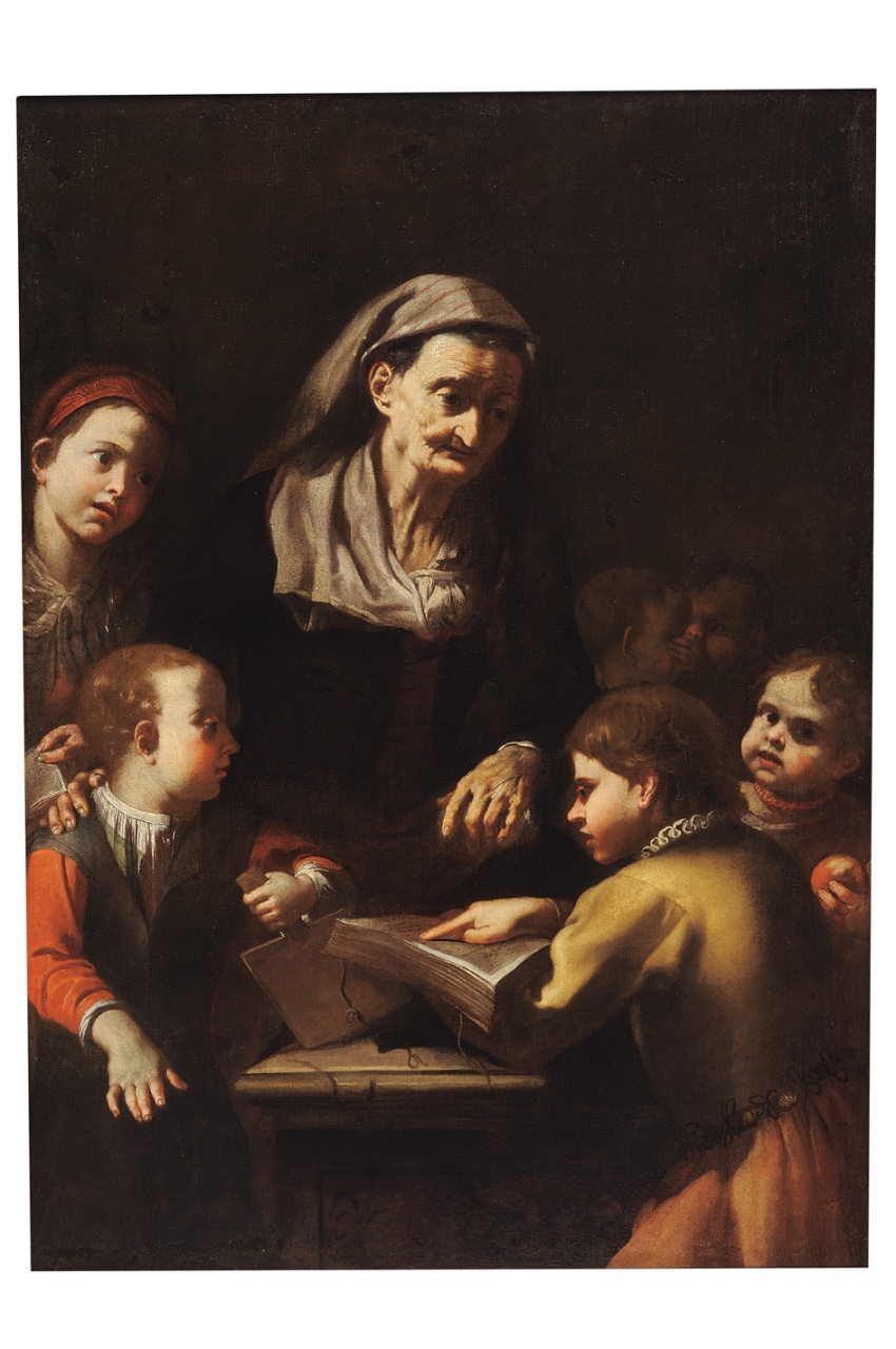 La Maestra di scuola, maestra con allievi (dipinto) di Traversi Gaspare (attribuito) (sec. XVIII)