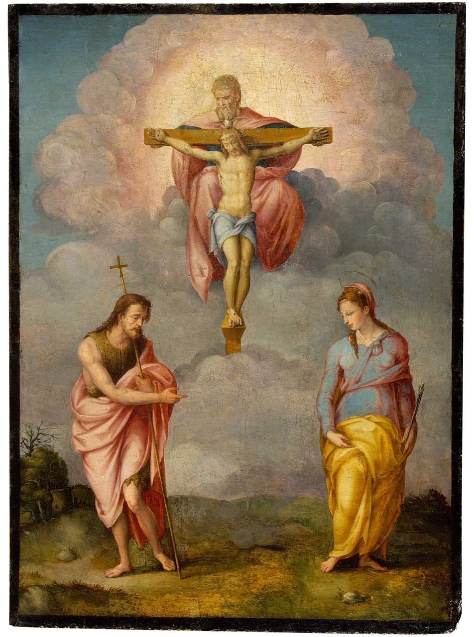 Trinità con San Giovanni Battista e Sant' Apollonia (dipinto) - ambito fiorentino (metà sec. XVI)