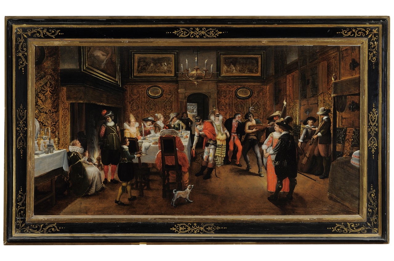 banchetto con musici (dipinto, coppia) di Caulery Louis de (attribuito) (sec. XVII)