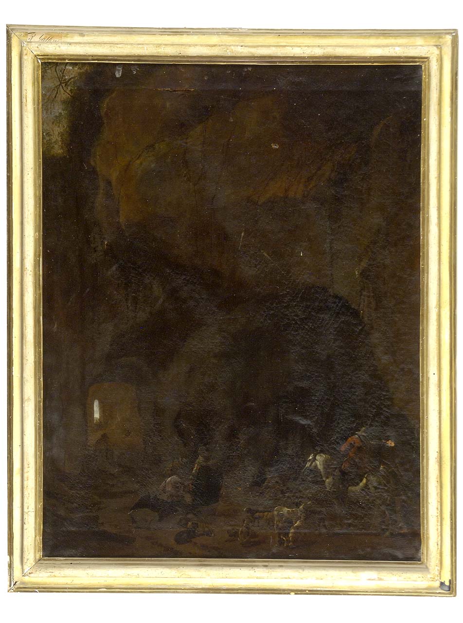 paesaggio con zingara e cacciatori (dipinto) di Laer Pieter Jacobsz van detto il Bamboccio (sec. XVII)