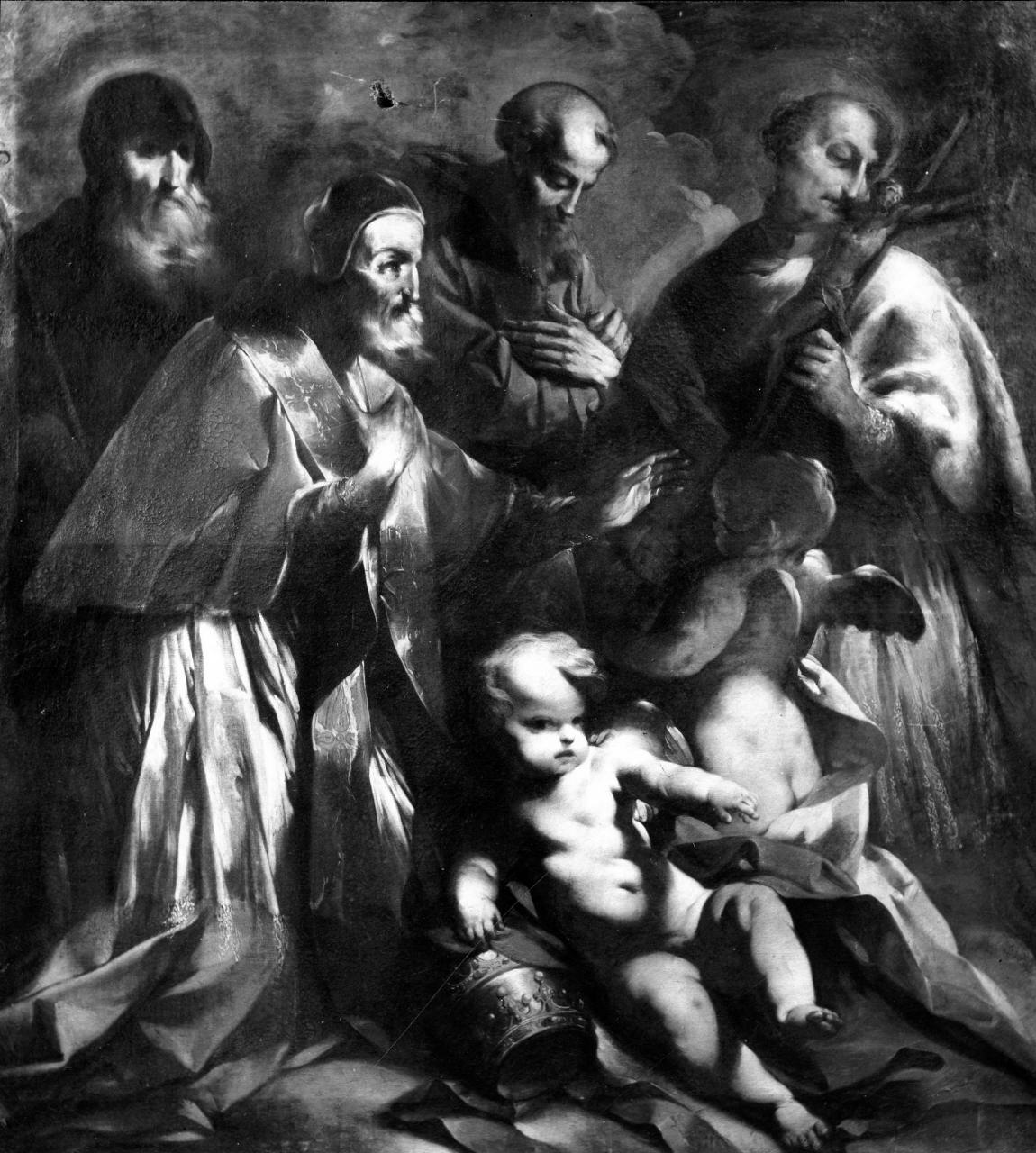 Santi Francesco di Paola, Pio V, Francesco d'Assisi, Carlo Borromeo (dipinto) di Ferretti Giovanni Domenico (sec. XVIII)