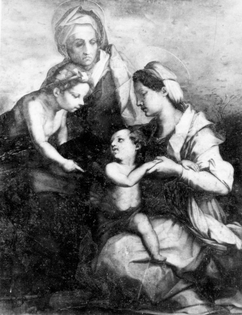 Madonna con Gesù Bambino San Giovanni Battista bambino e Sant'Elisabetta (dipinto) di Andrea del Sarto (maniera) (sec. XVI)