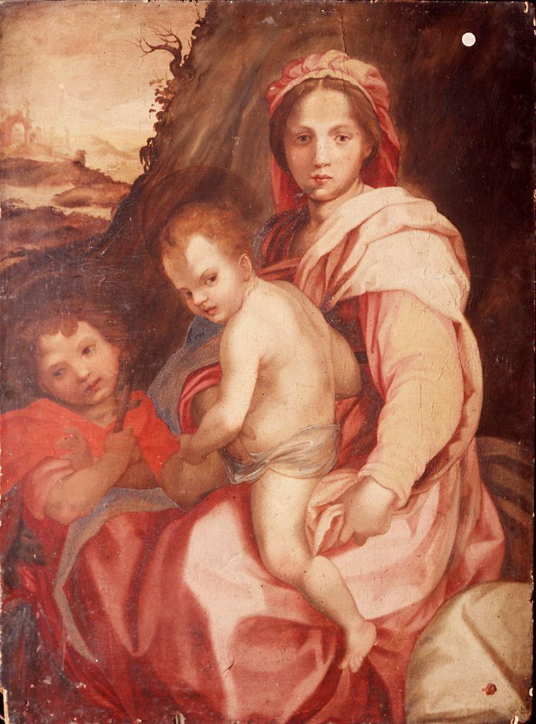 Madonna con Bambino e San Giovannino (dipinto) di Andrea del Sarto (maniera) (sec. XVI)