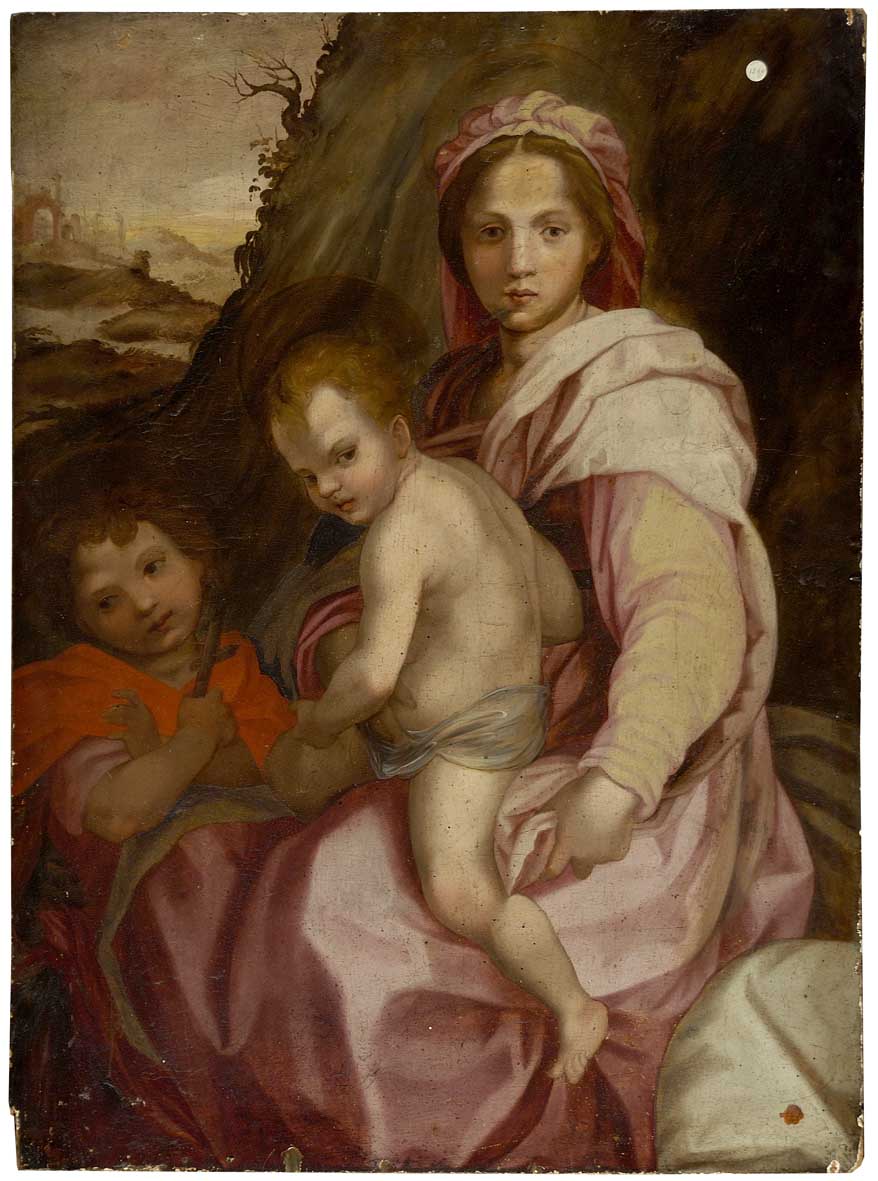 Madonna con Bambino e San Giovannino (dipinto) di Andrea del Sarto (maniera) (sec. XVI)