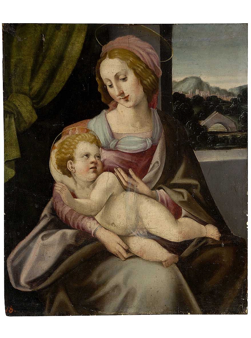 Madonna con Bambino (dipinto) di Michele di Ridolfo del Ghirlandaio (bottega) (sec. XVI)