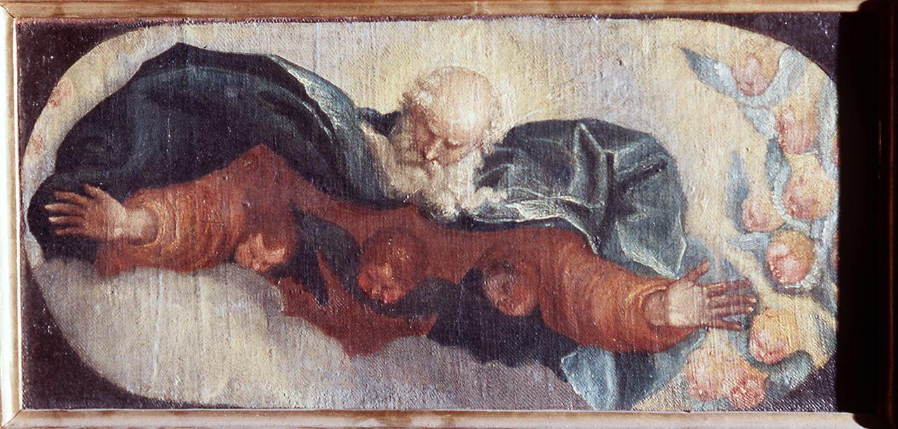 Dio Padre benedicente, angeli (dipinto) di Caliari Carlo (ultimo quarto sec. XVI)