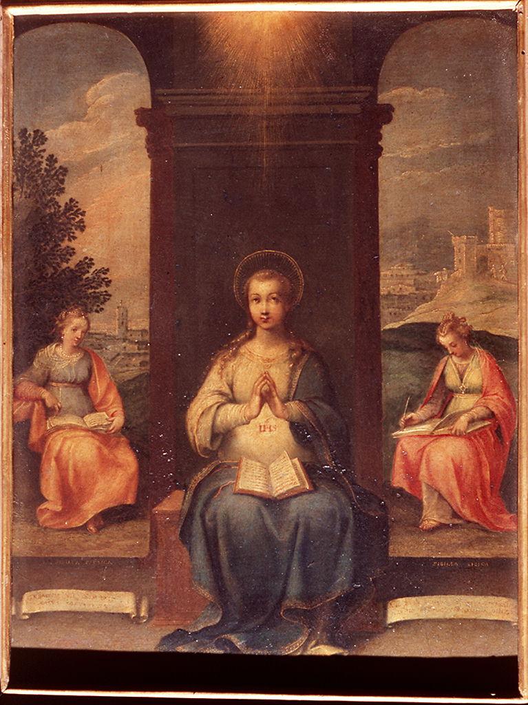 Maria Vergine in trono tra le sibille Persica e Libica (dipinto) - ambito Europa settentrionale (sec. XVI)