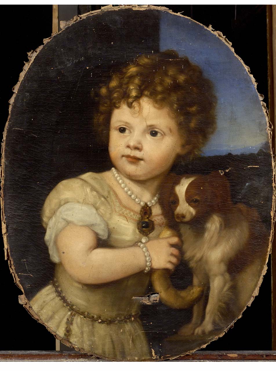 ritratto di Clarice Strozzi con cane (dipinto) - ambito veronese (seconda metà sec. XVI)