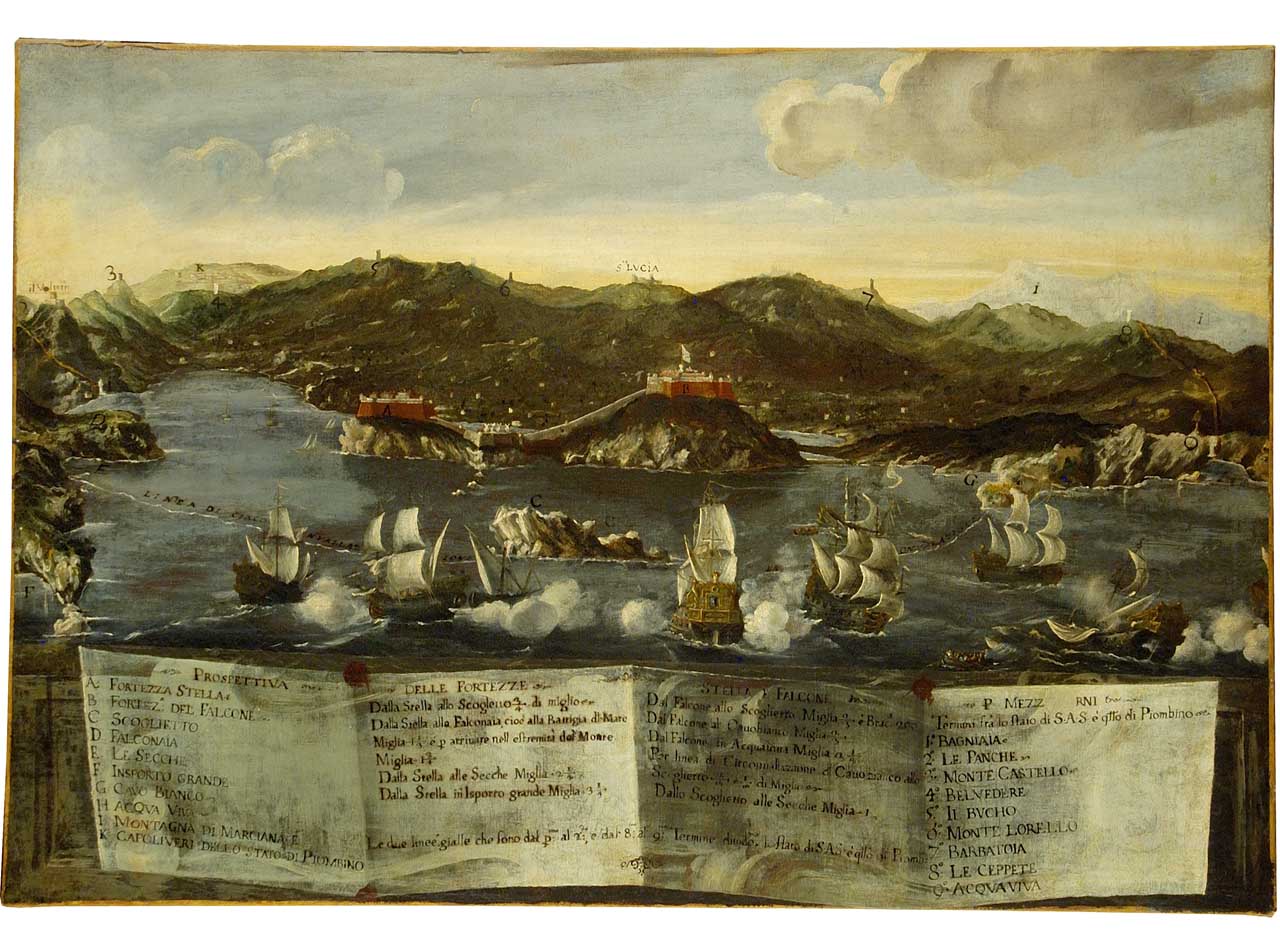 veduta delle Fortezze Stella e Falcone all'Isola d'Elba (dipinto) di Terreni Giuseppe Maria (attribuito) (seconda metà sec. XVIII)