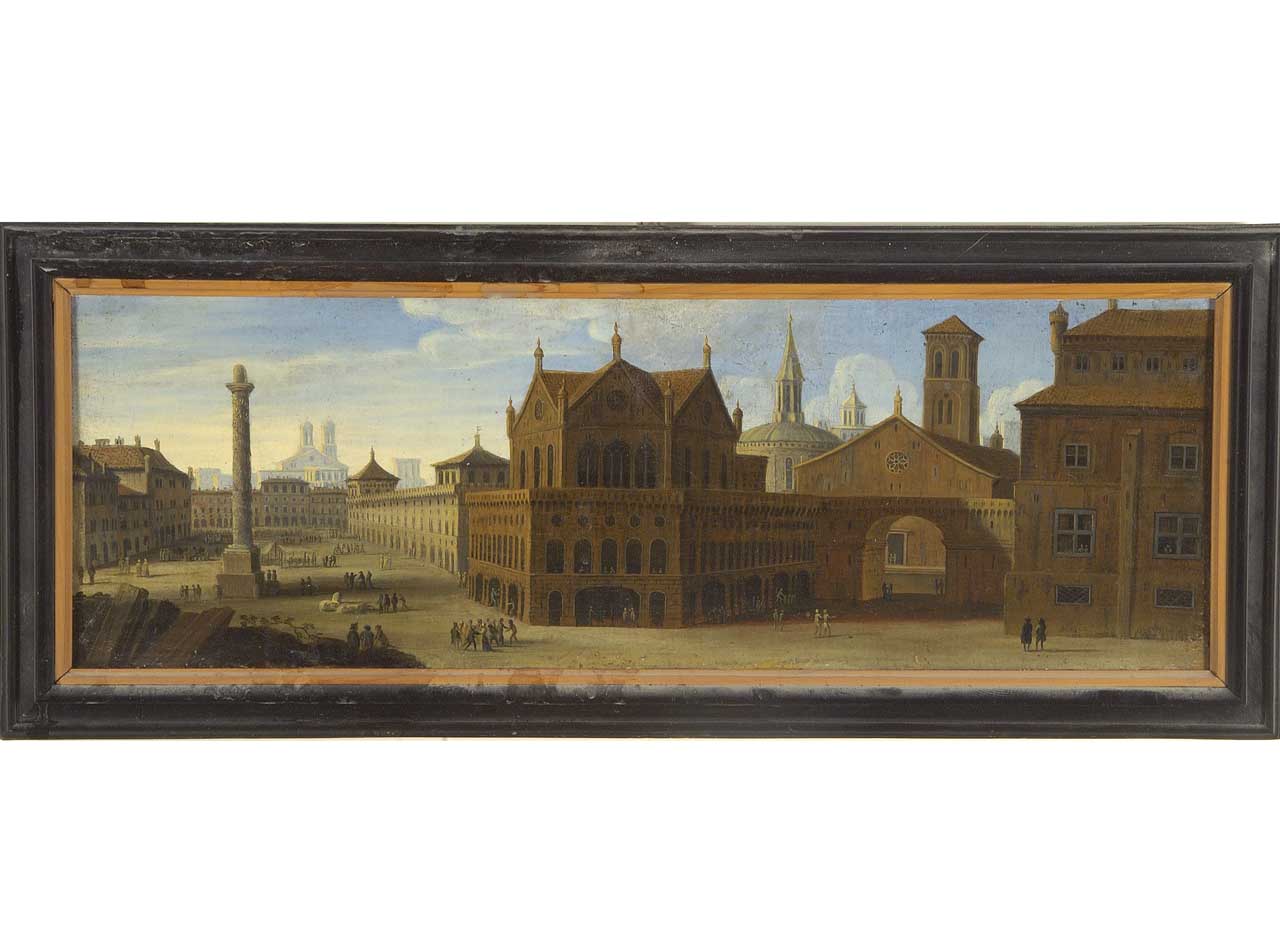 veduta ideale di roma (dipinto) - ambito fiammingo (sec. XVII)