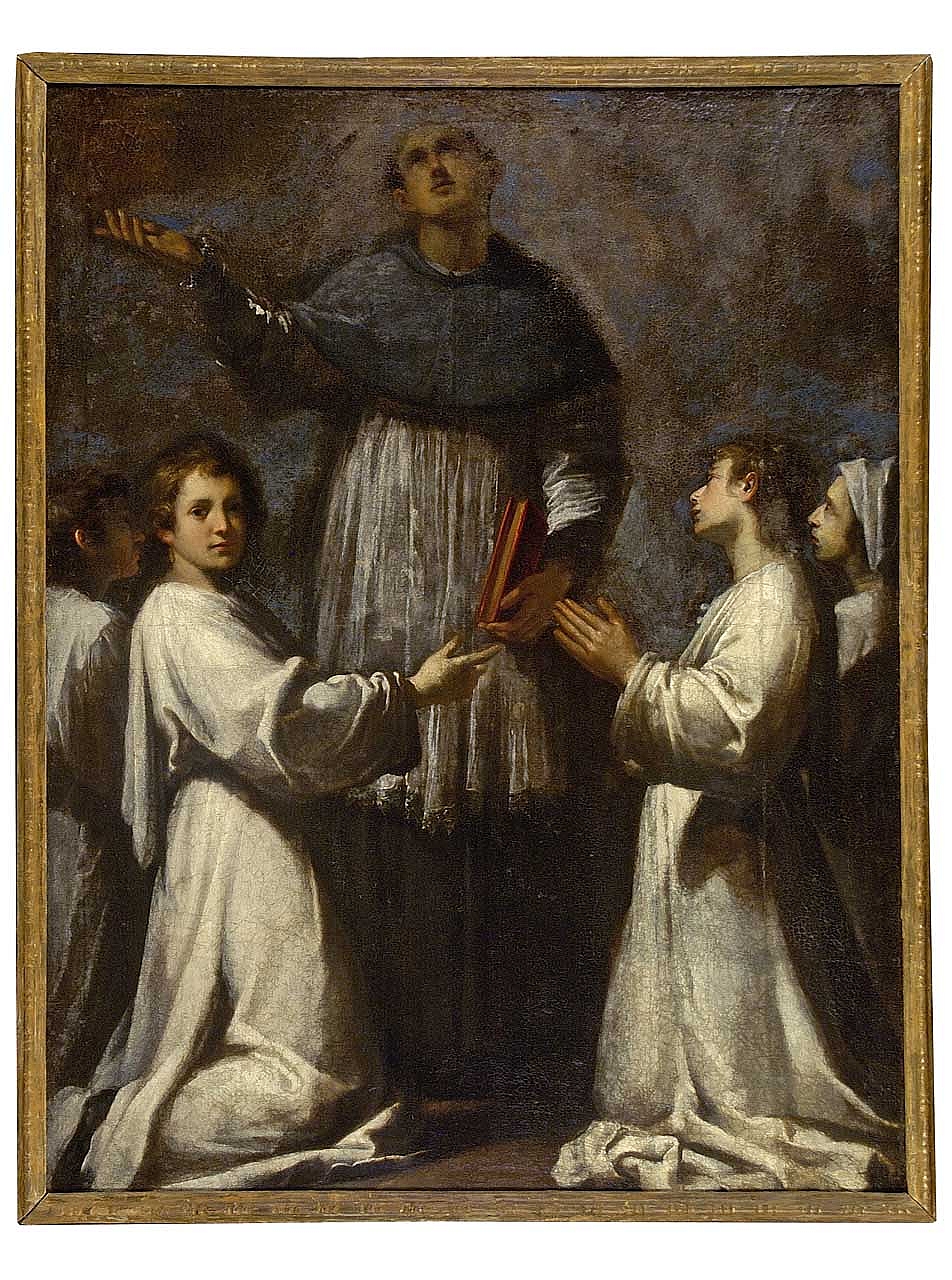 San Luigi Gonzaga tra giovani confratelli in preghiera (dipinto) di Rustici Francesco (sec. XVII)