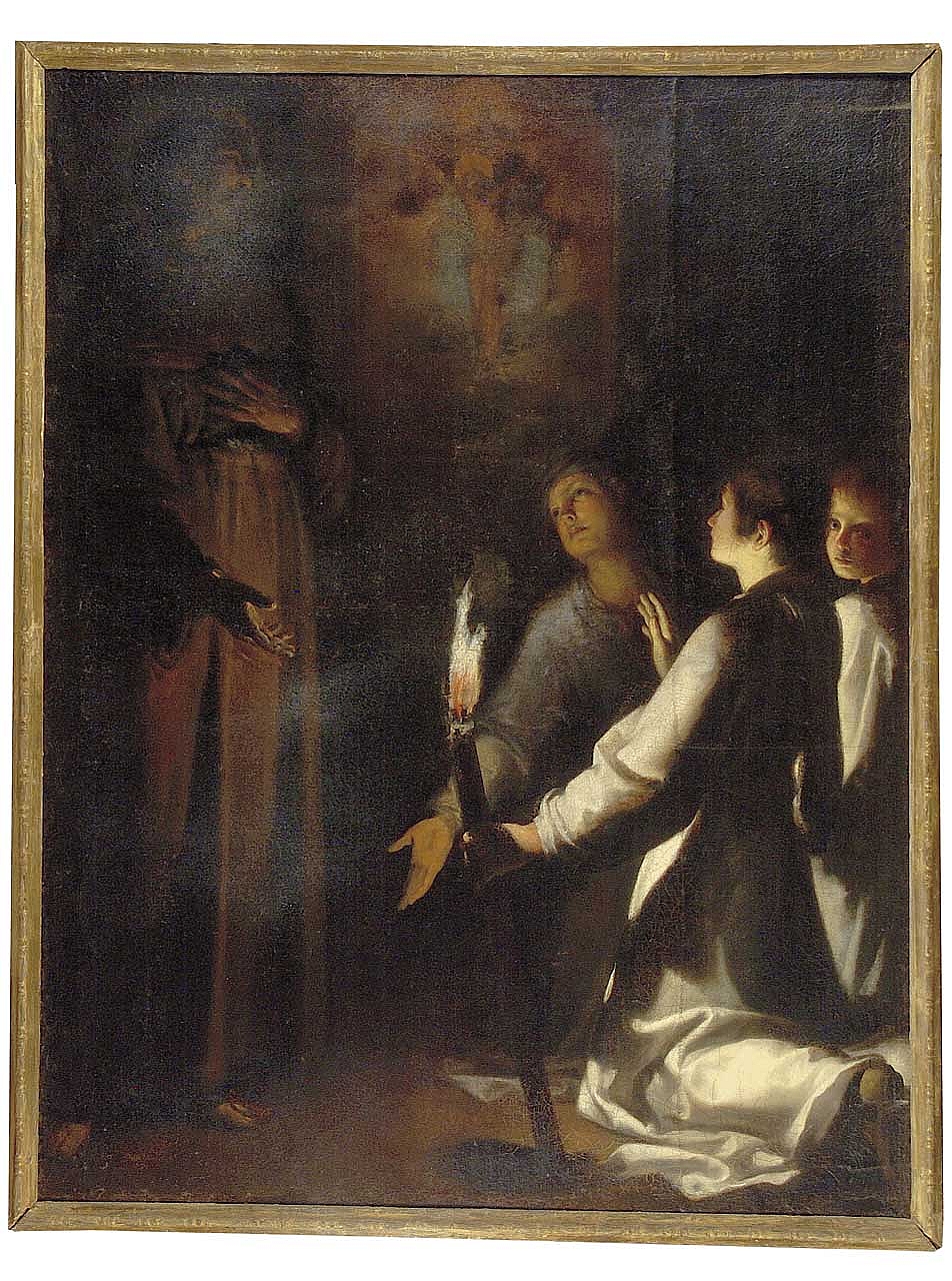 San Francesco d'Assisi e giovani confratelli in preghiera (dipinto) di Rustici Francesco (sec. XVII)