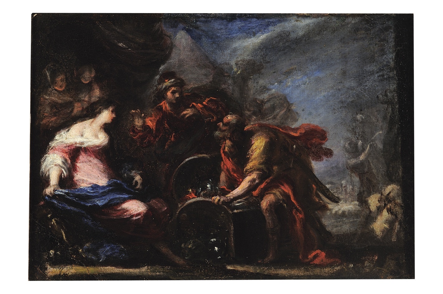Rachele nasconde gli idoli del padre nella sella del cammello (dipinto) di Pignoni Simone (seconda metà sec. XVII)