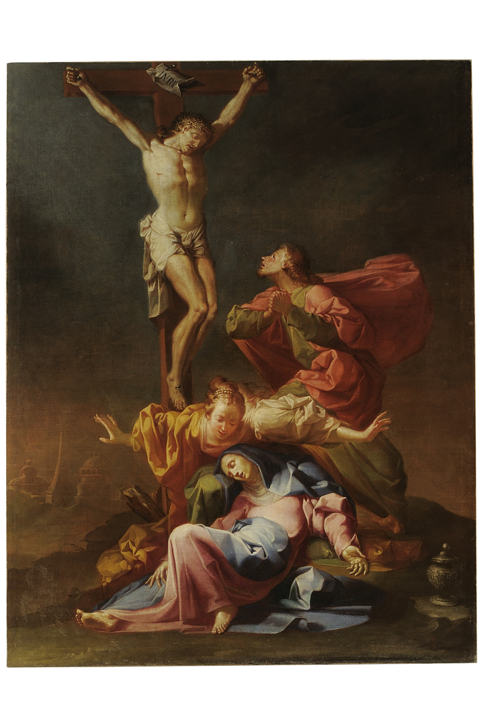 crocifissione di Cristo con la Madonna, San Giovanni evangelista e Santa Maria Maddalena (dipinto) di Conti Francesco (inizio sec. XVIII)