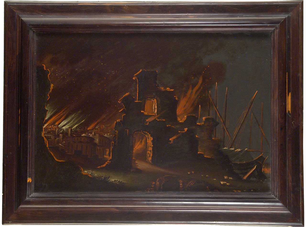 incendio di una città (dipinto) di Filippo di Liagno detto Filippo Napoletano (sec. XVII)