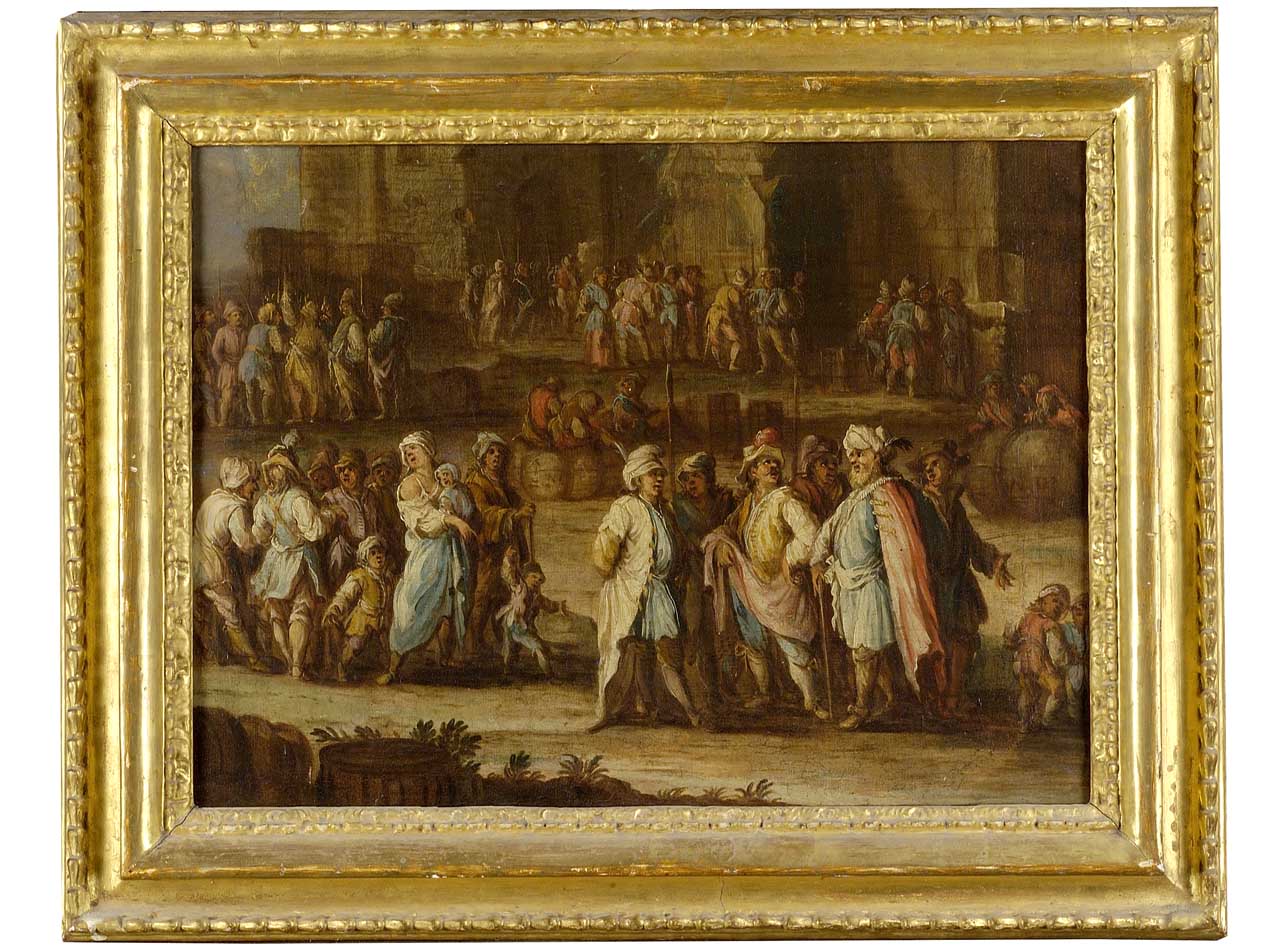 persone in piazza (dipinto) di Simonini Francesco (attribuito) (prima metà sec. XVIII)