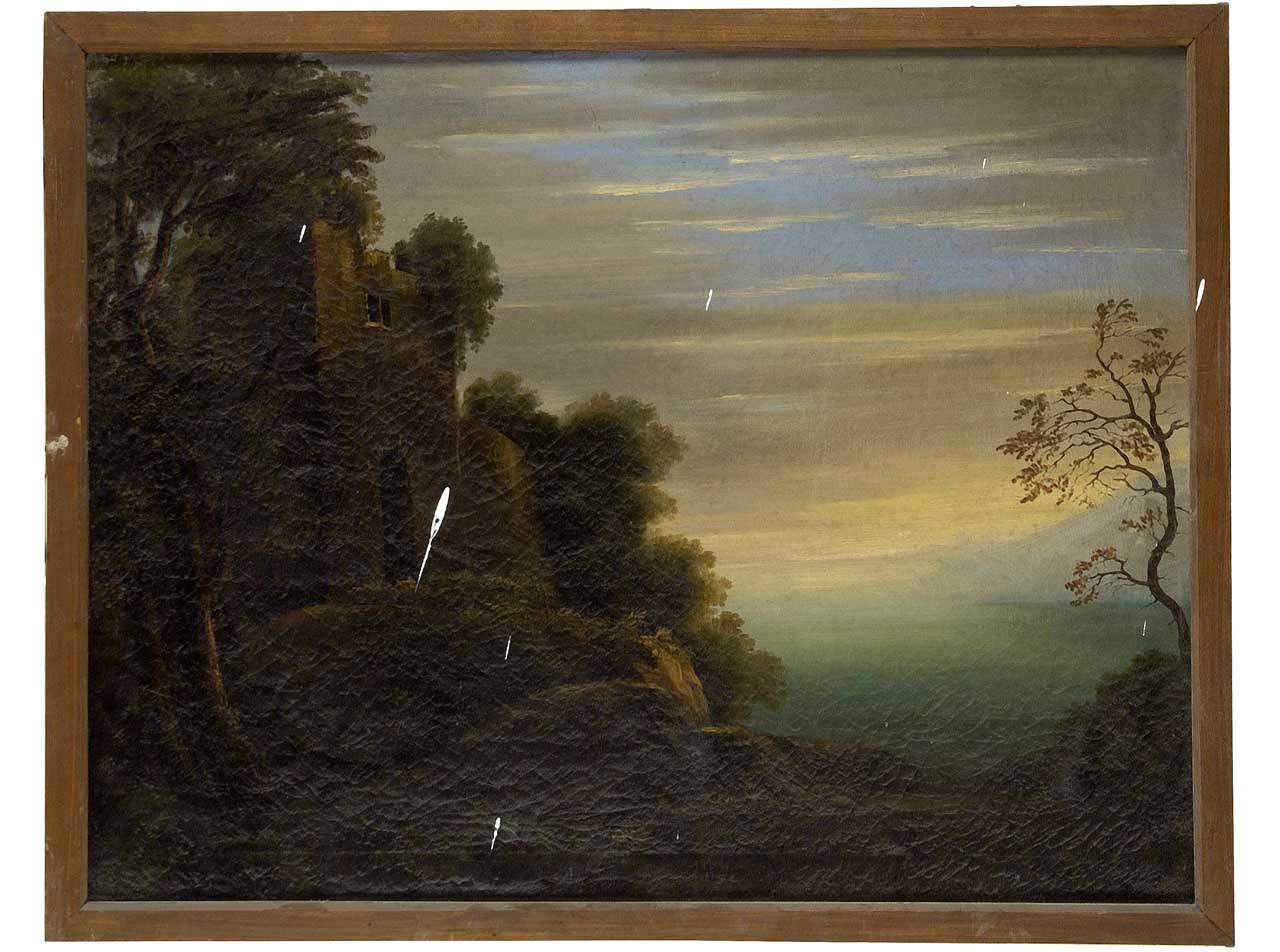 paesaggio con roccia (dipinto) - ambito italiano (sec. XVII)