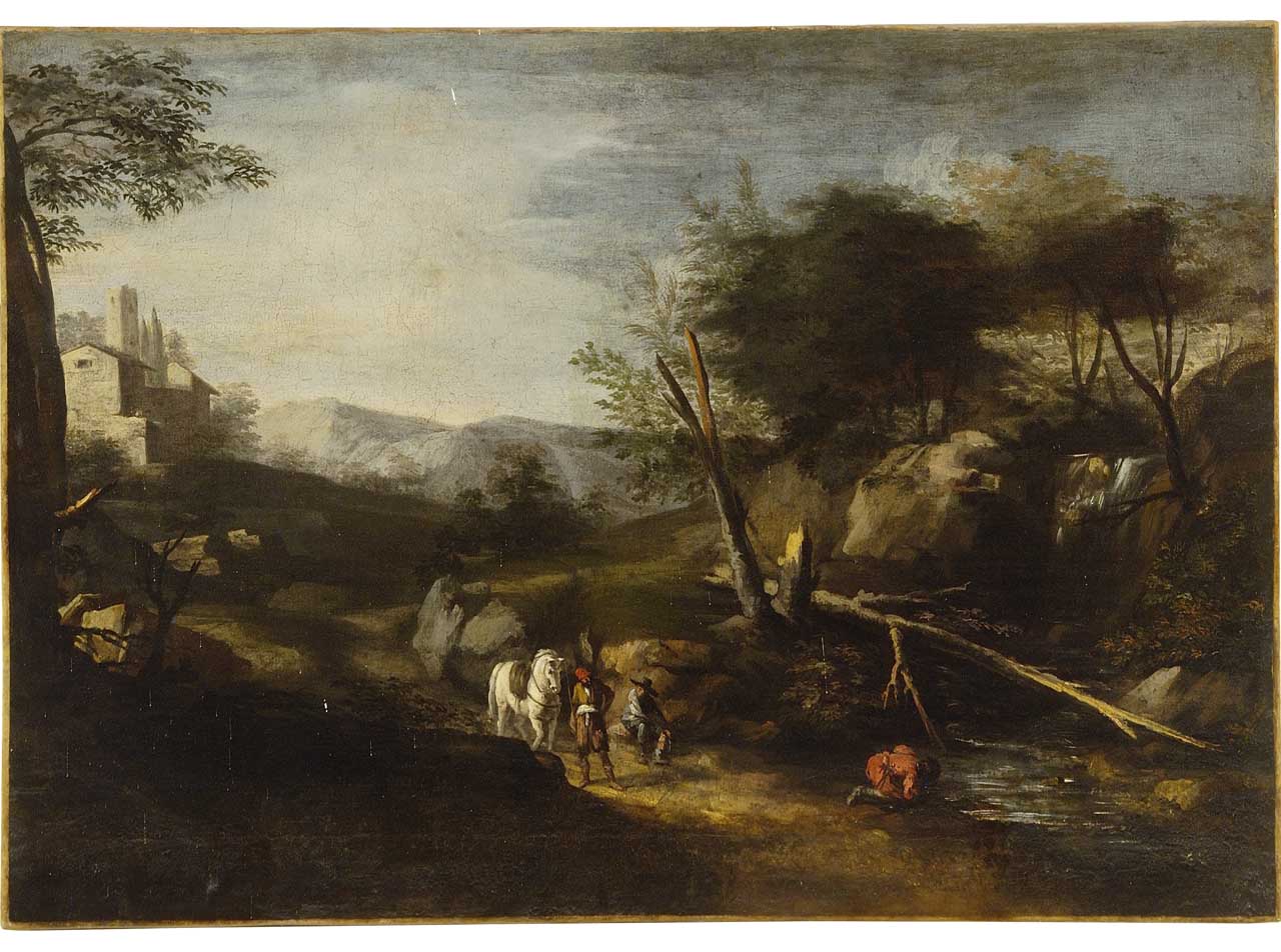 paesaggio con viandanti (dipinto) di Reschi Pandolfo (seconda metà sec. XVII)