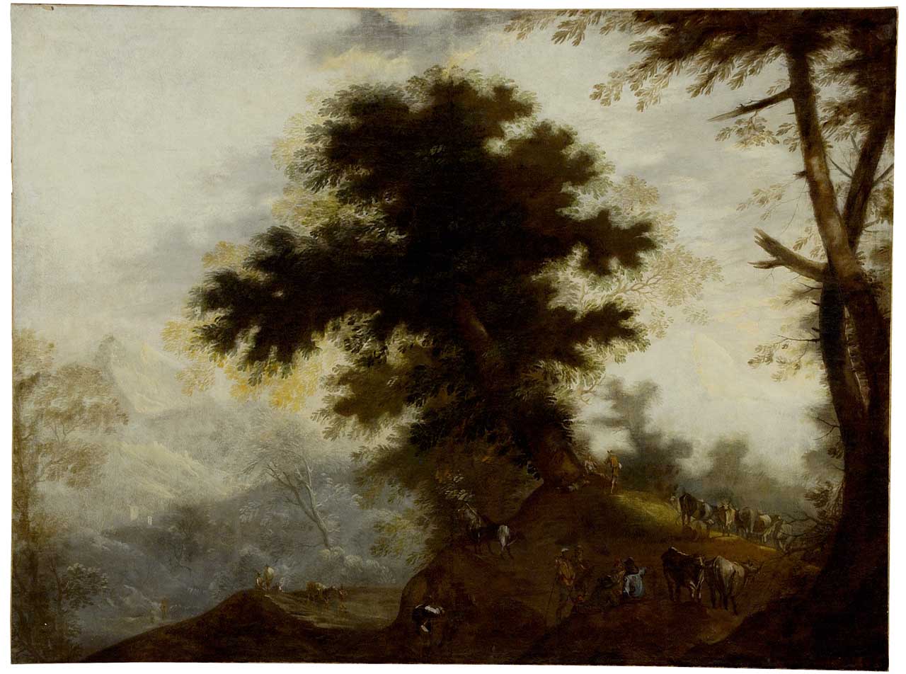 paesaggio con figure (dipinto) - ambito tosco-romano (ultimo quarto sec. XVII)