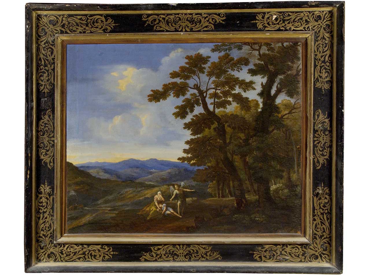 paesaggio con Agar e Ismaele confortati dall'angelo (dipinto) di Onofri Crescenzio, Dandini Pietro (inizio sec. XVIII)