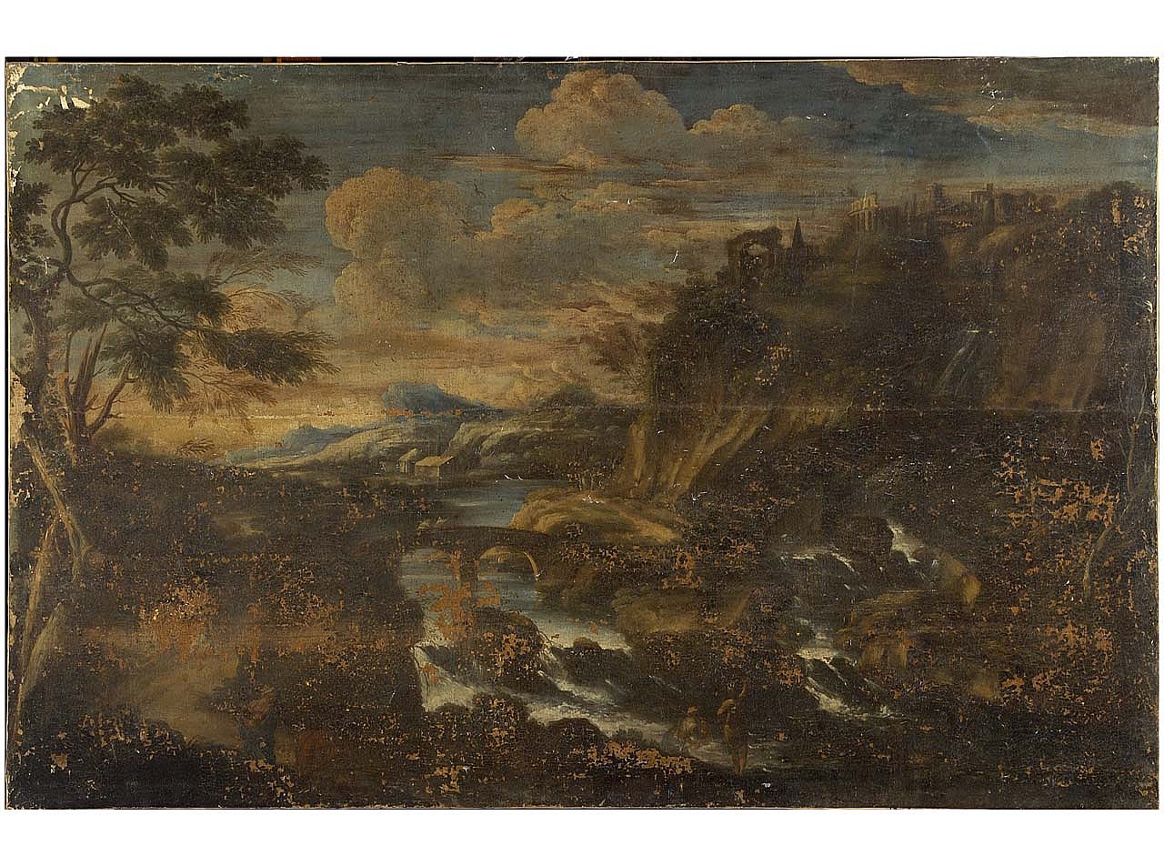 paesaggio fluviale con rovine (dipinto) di Roos Johann Melchior (attribuito) (fine sec. XVII)