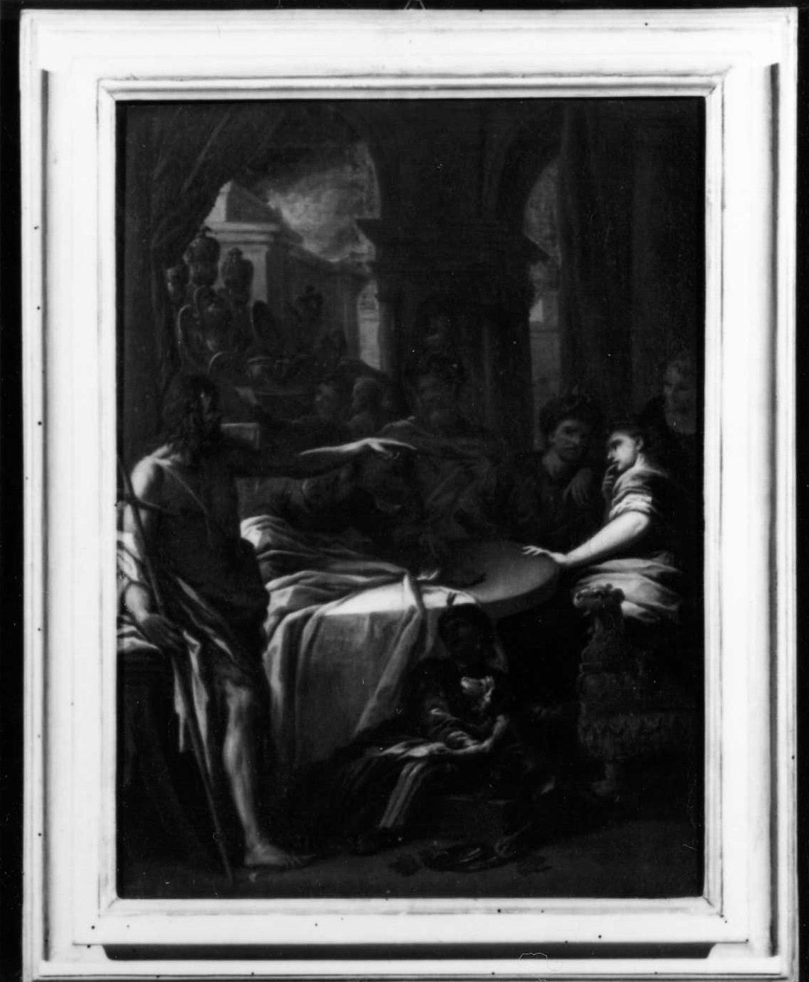 San Giovanni Battista ammonisce Erode ed Erodiade (dipinto) di Cinqui Giovanni (bottega) (primo quarto sec. XVIII)