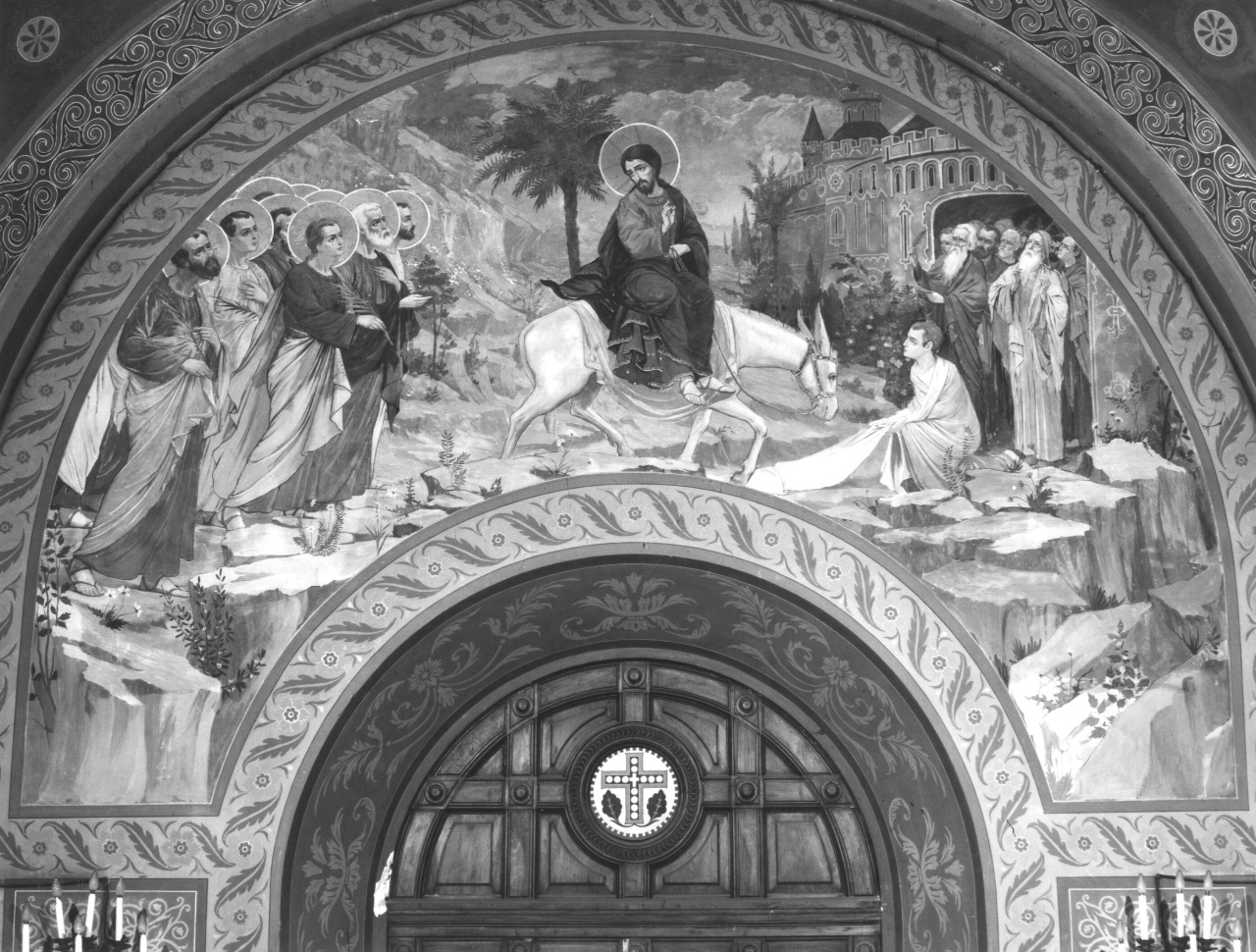 entrata di Cristo in Gerusalemme (dipinto murale) di Lolli Giacomo (inizio sec. XX)