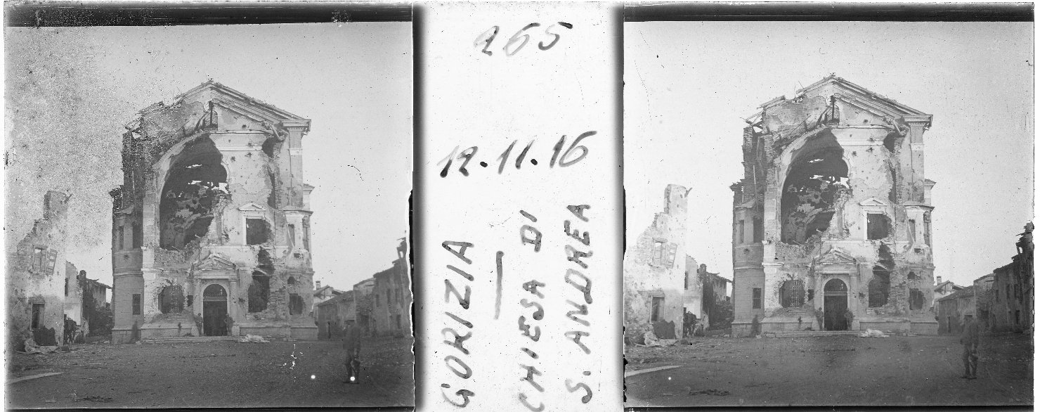 Veduta di chiesa distrutta (positivo stereoscopico) di Anonimo (XX)