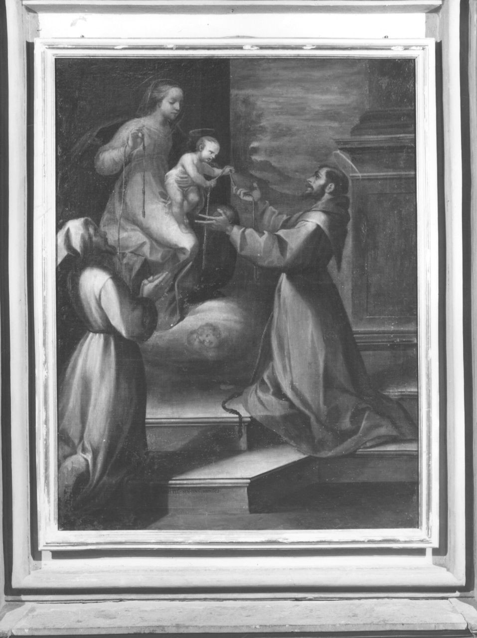 Madonna col Bambino che porge il cordiglio a San Francesco, N.P (dipinto) di Capitelli Bernardino (sec. XVII)