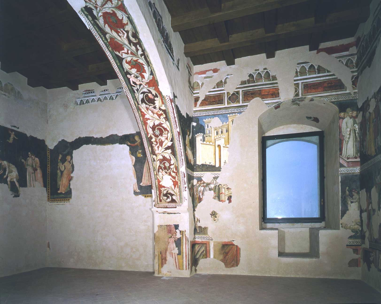 cornice architettonica con motivi decorativi (dipinto, complesso decorativo) di Maestro della Dormitio di Terni (attribuito) - ambito umbro (fine/ inizio sec. XIV/ XV)