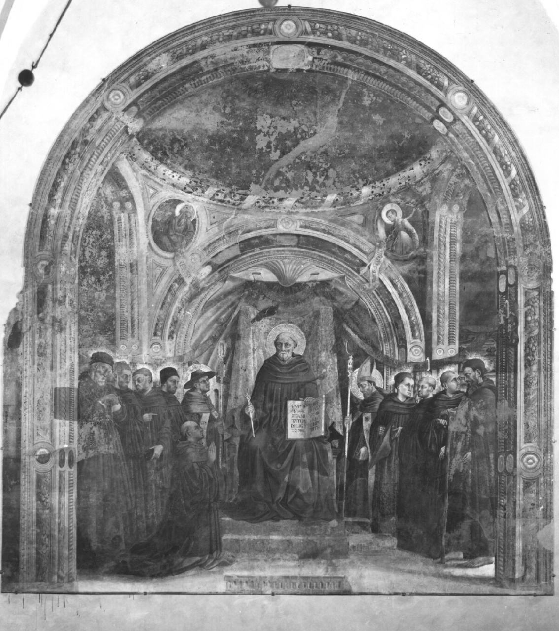 San Giovanni Gualberto in trono e Santi vallombrosani (dipinto murale) di Neri di Bicci (terzo quarto sec. XV)