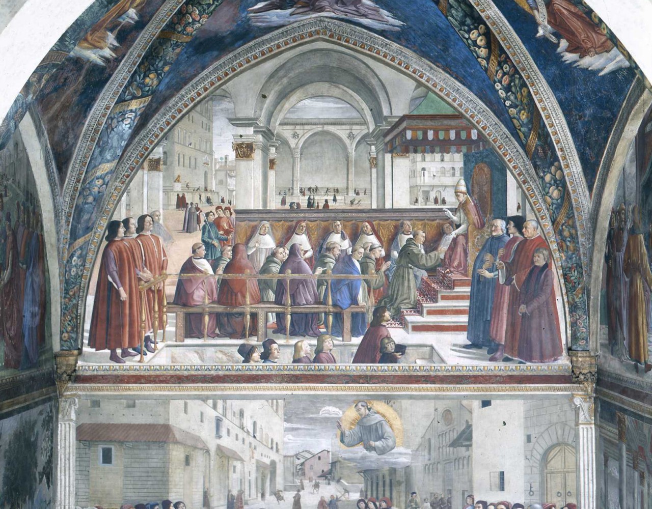 papa Innocenzo II approva la Regola francescana (dipinto murale, ciclo) di Bigordi Domenico detto Domenico Ghirlandaio (ultimo quarto sec. XV)