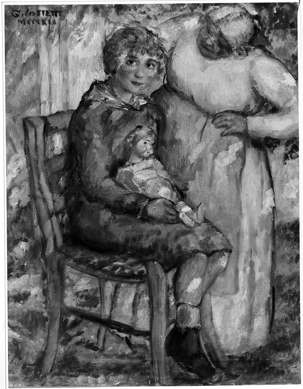 donna e bambina con bambola (dipinto) di Costetti Giovanni (sec. XX)