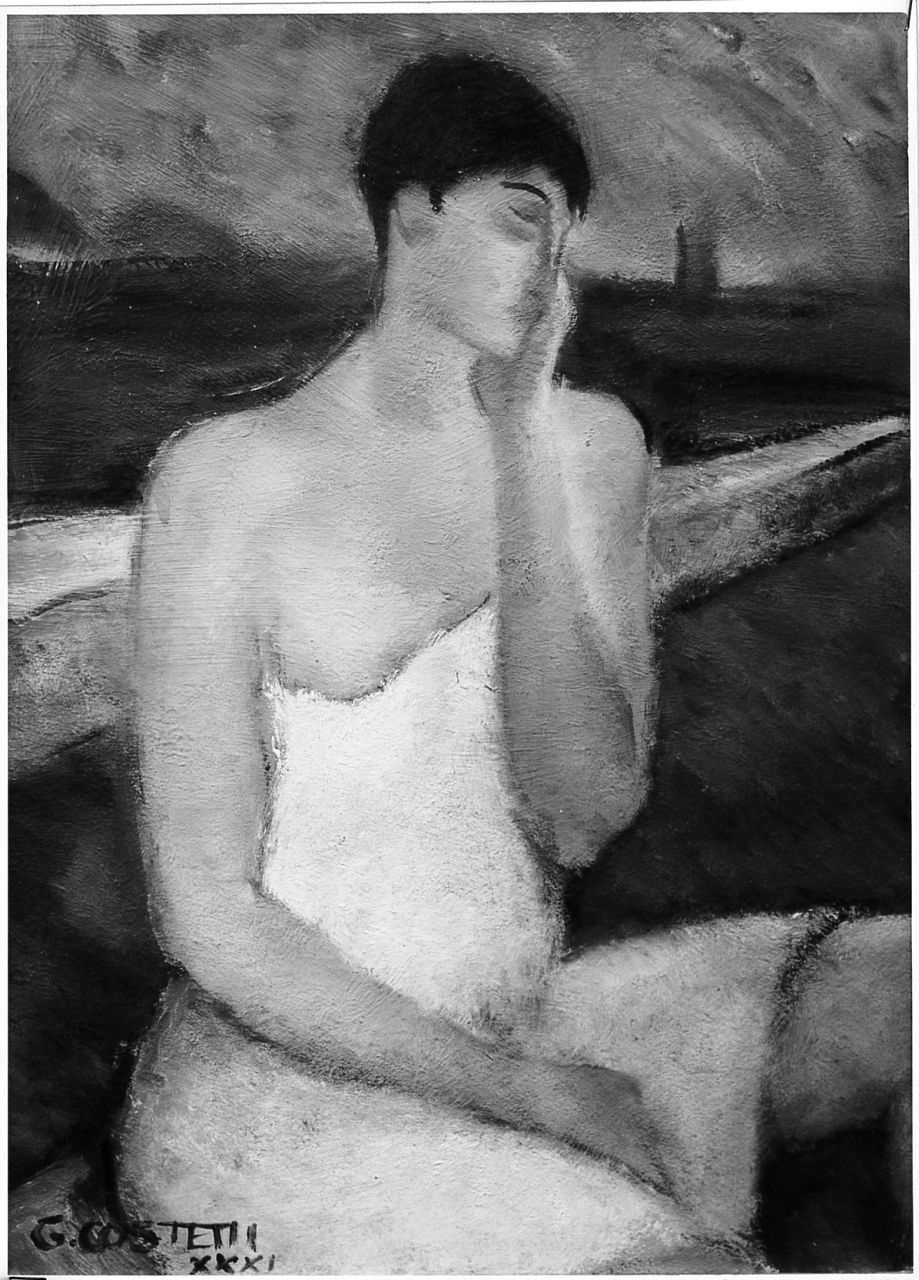 Nudo sul ponte, figura maschile nuda (dipinto) di Costetti Giovanni (sec. XX)