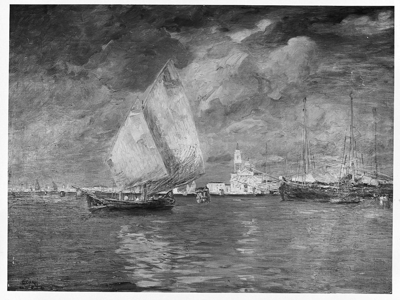 San Giorgio, veduta della laguna di Venezia (dipinto) di Ciardi Guglielmo (sec. XX)