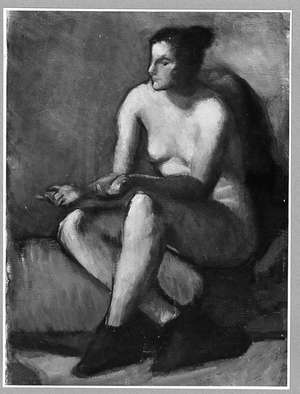 Nudo con le calze, figura femminile nuda (dipinto) di Costetti Giovanni (prima metà sec. XX)