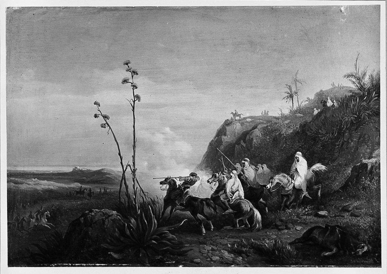Arabi a cavallo, scena di battaglia (dipinto) di D'Azeglio Taparelli Massimo (metà sec. XIX)