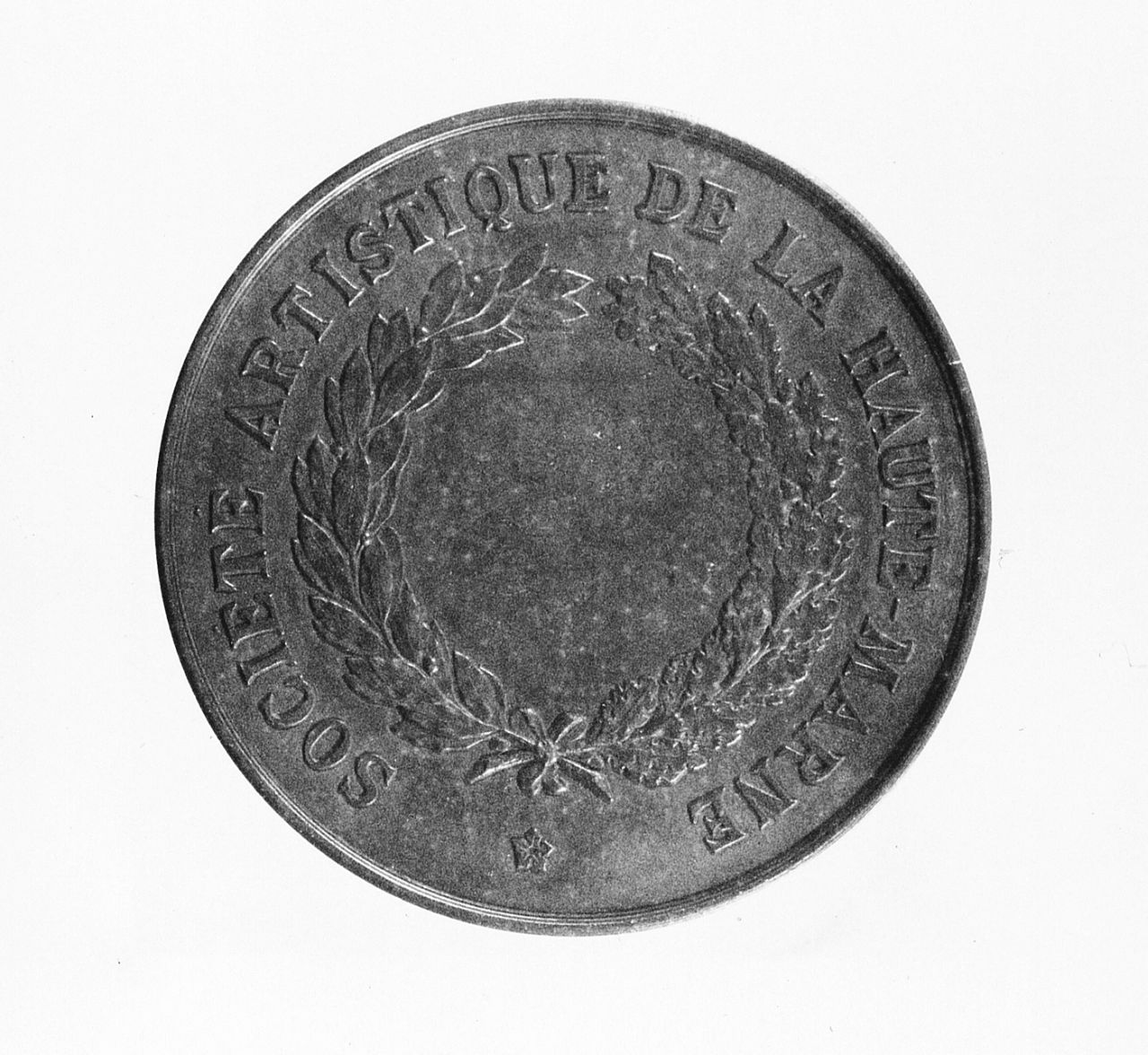 Medaglia della Societè Artistique de la Hante-Marne a Torello Ancillotti, (r.), ghirlanda con iscrizione (medaglia) di Desaide Alphonse (seconda metà sec. XIX)