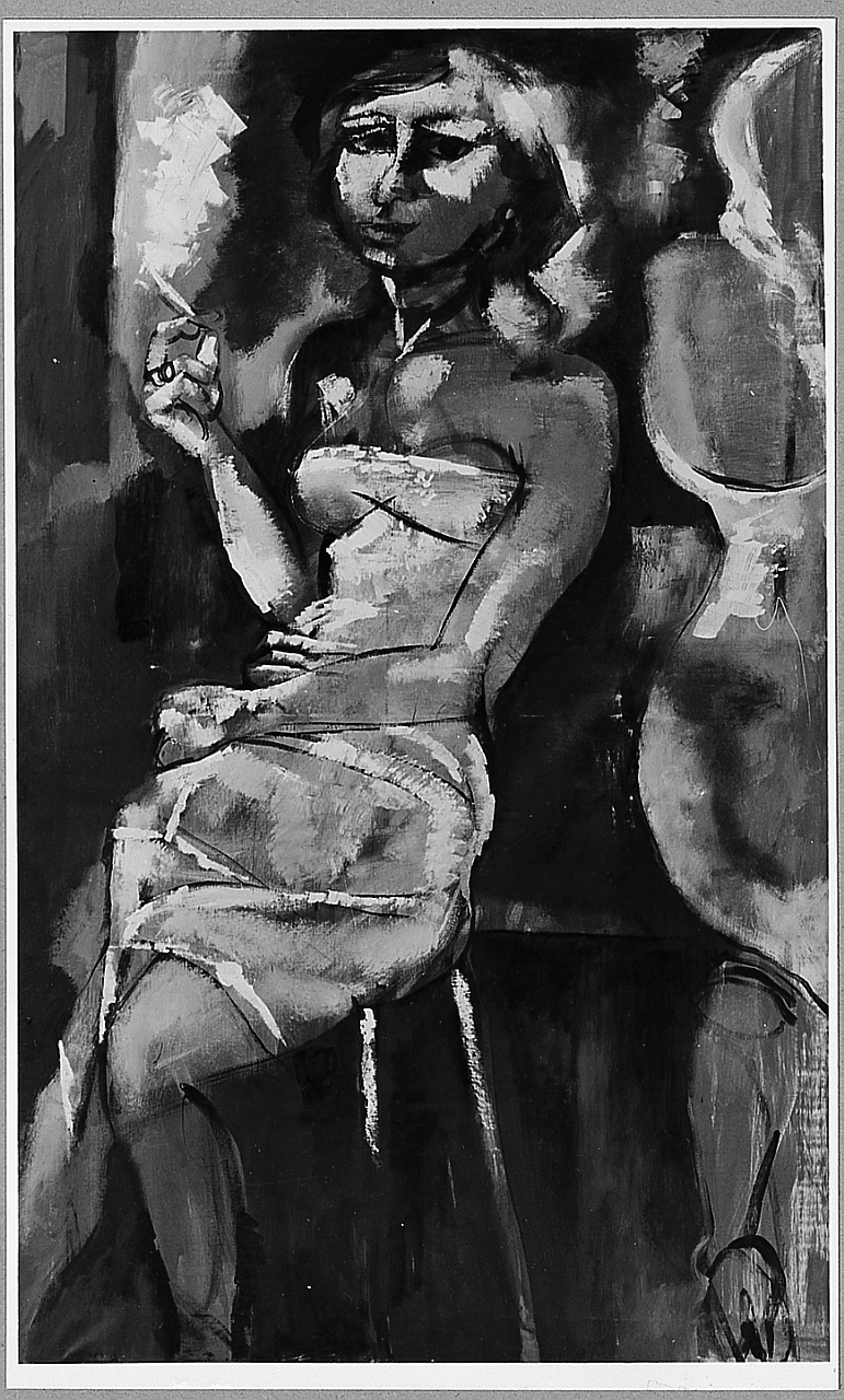 La prima donna, figura femminile seduta (dipinto) di Farulli Fernando (sec. XX)