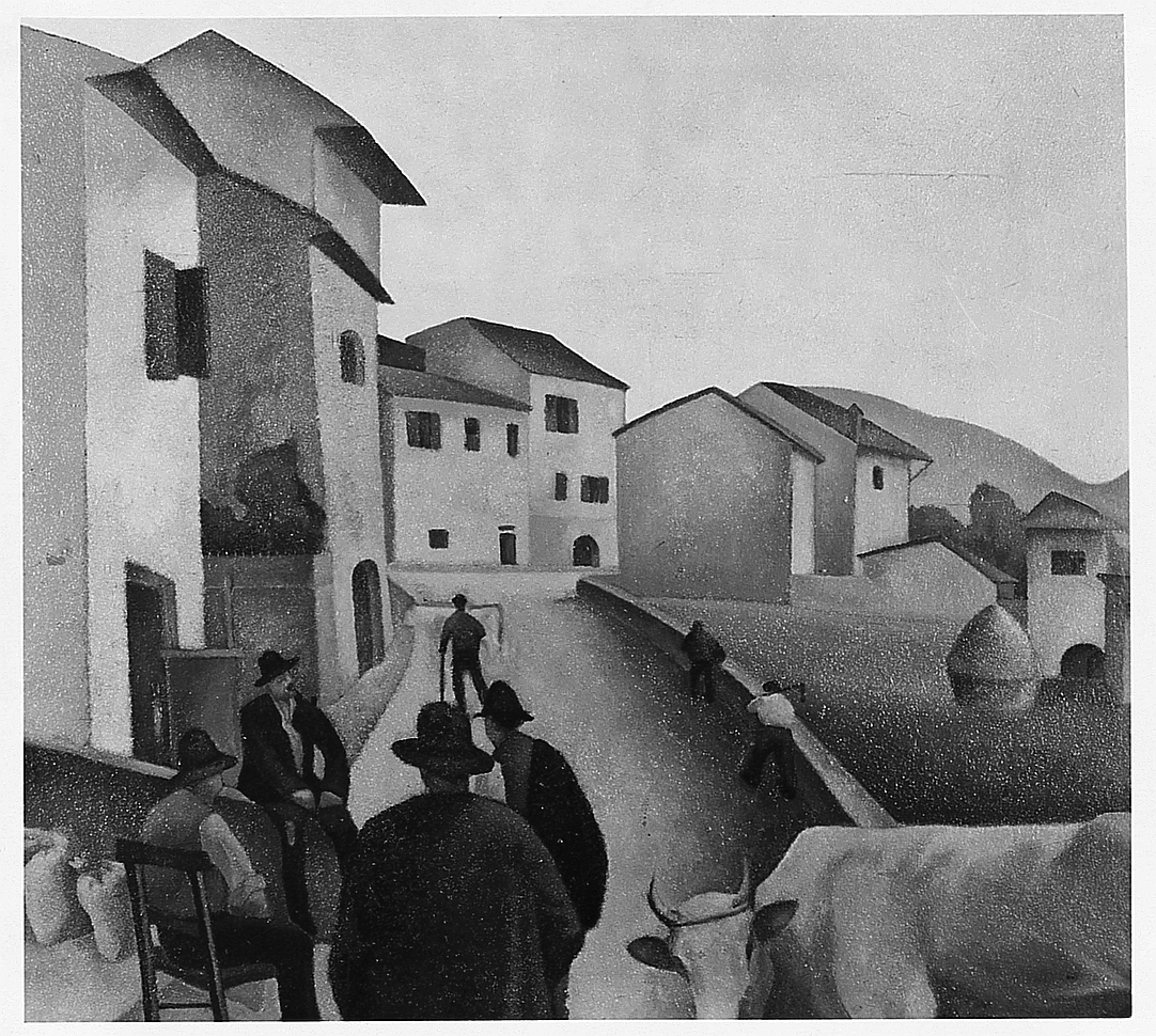Vita umile, strada di paese (dipinto) di Ferroni Guido (sec. XX)