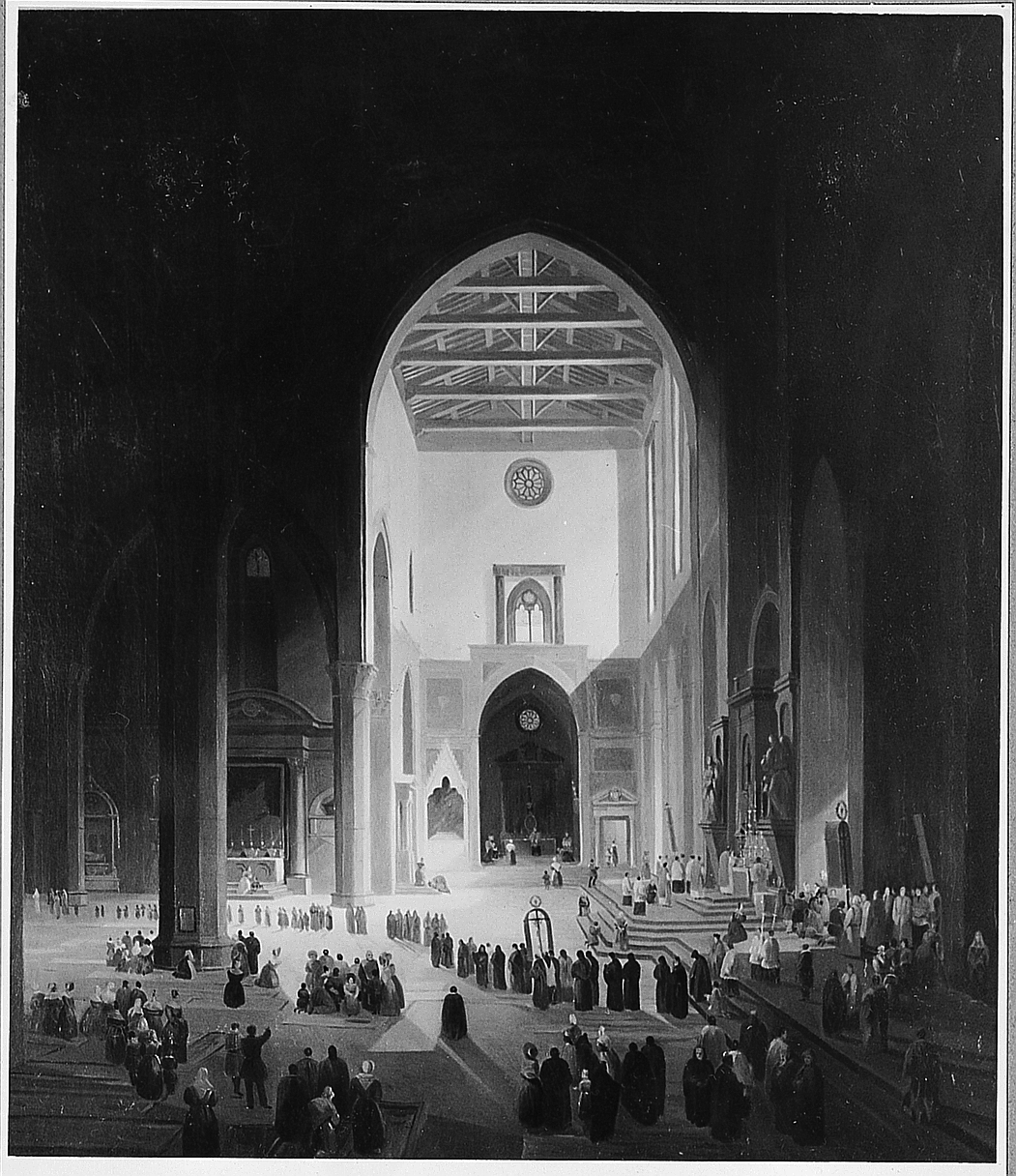 interno della chiesa di S. Croce a Firenze (dipinto) di Frullani Francesco (sec. XIX)