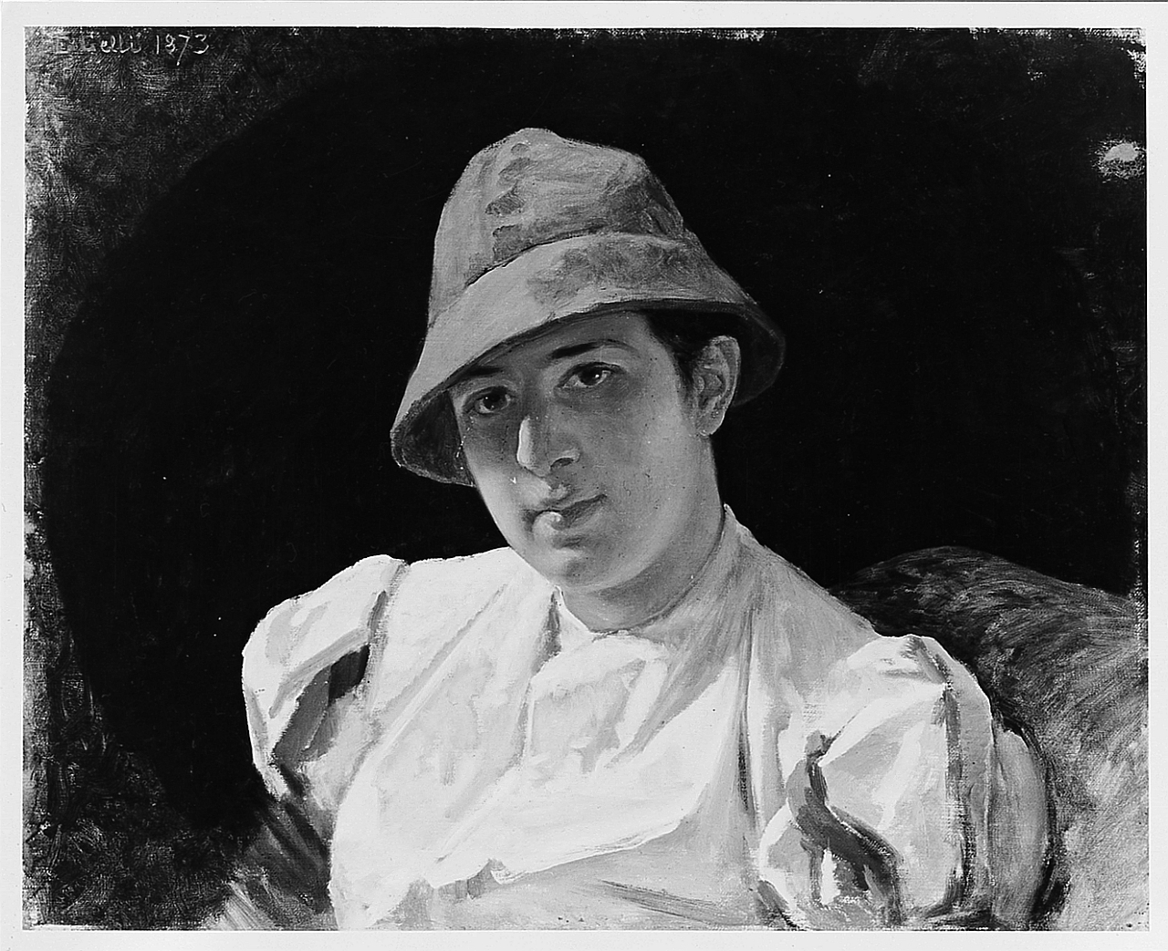 Ritratto con berretto rosso, ritratto di donna (dipinto) di Gelli Edoardo (sec. XX)