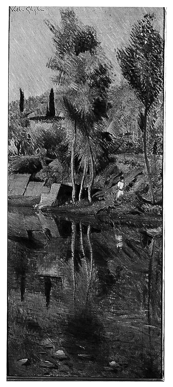 Specchio d’acqua, paesaggio fluviale (dipinto) di Ghiglia Valentino (sec. XX)