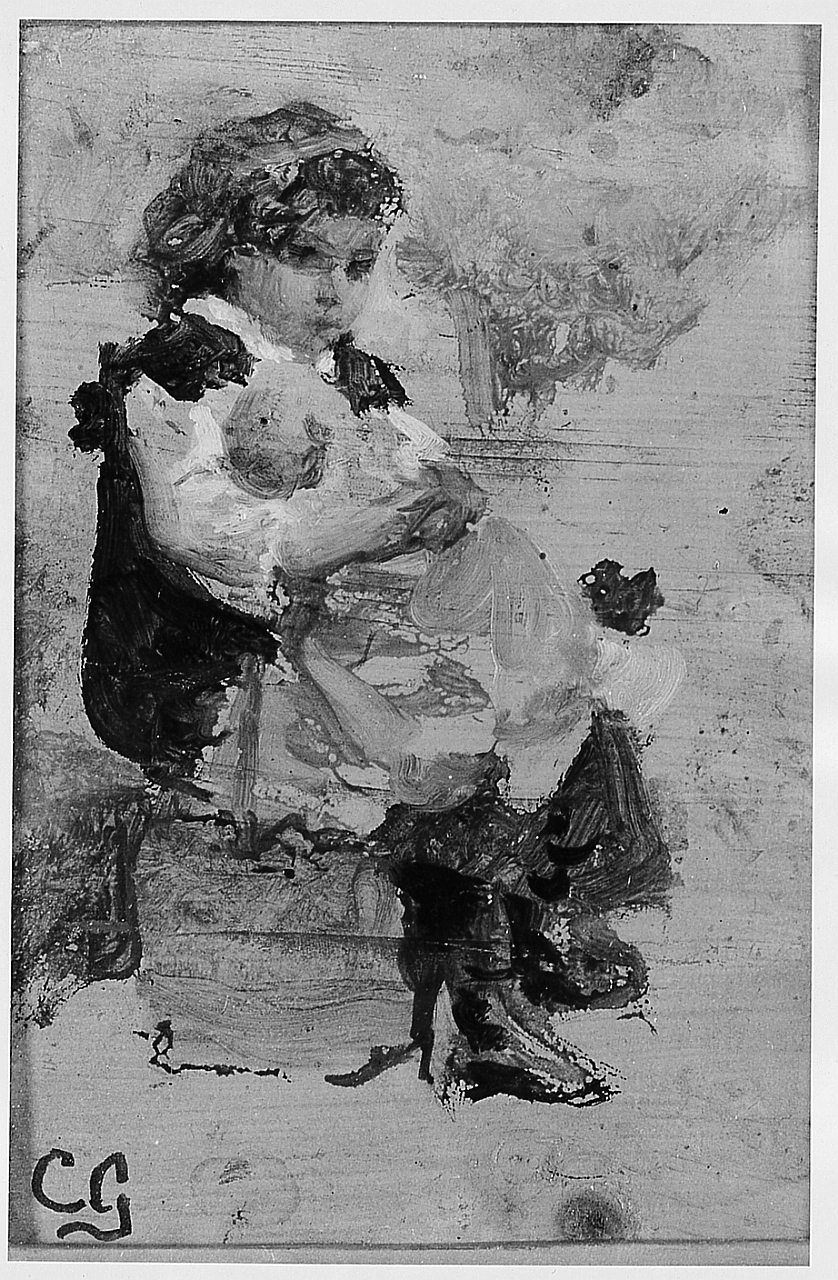 Mammina, bambina seduta (dipinto) di Giarrizzo Carmelo (sec. XX)