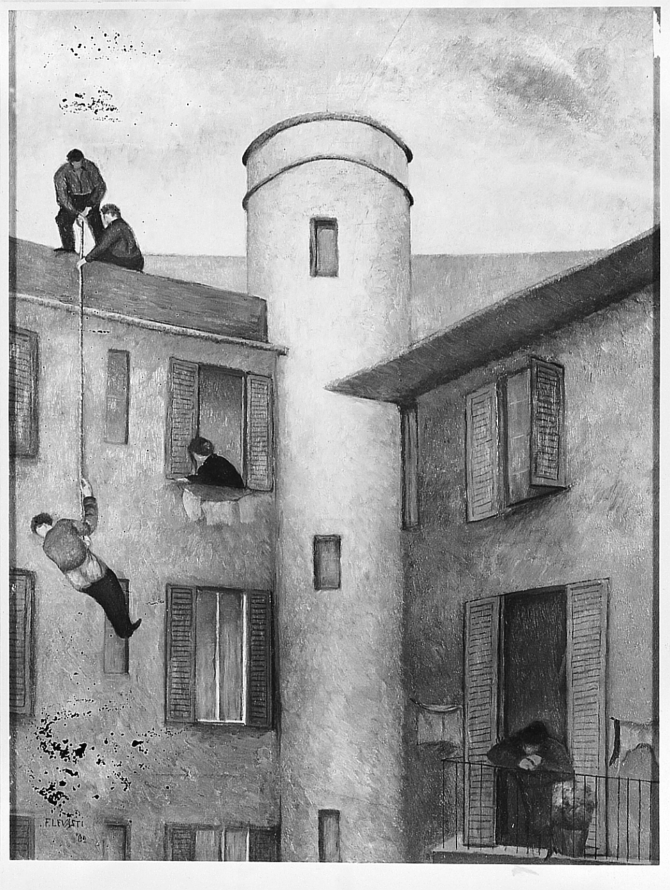 Torre e lavoro, lavoratori (dipinto) di Giorgi Levasti Fillide (sec. XX)