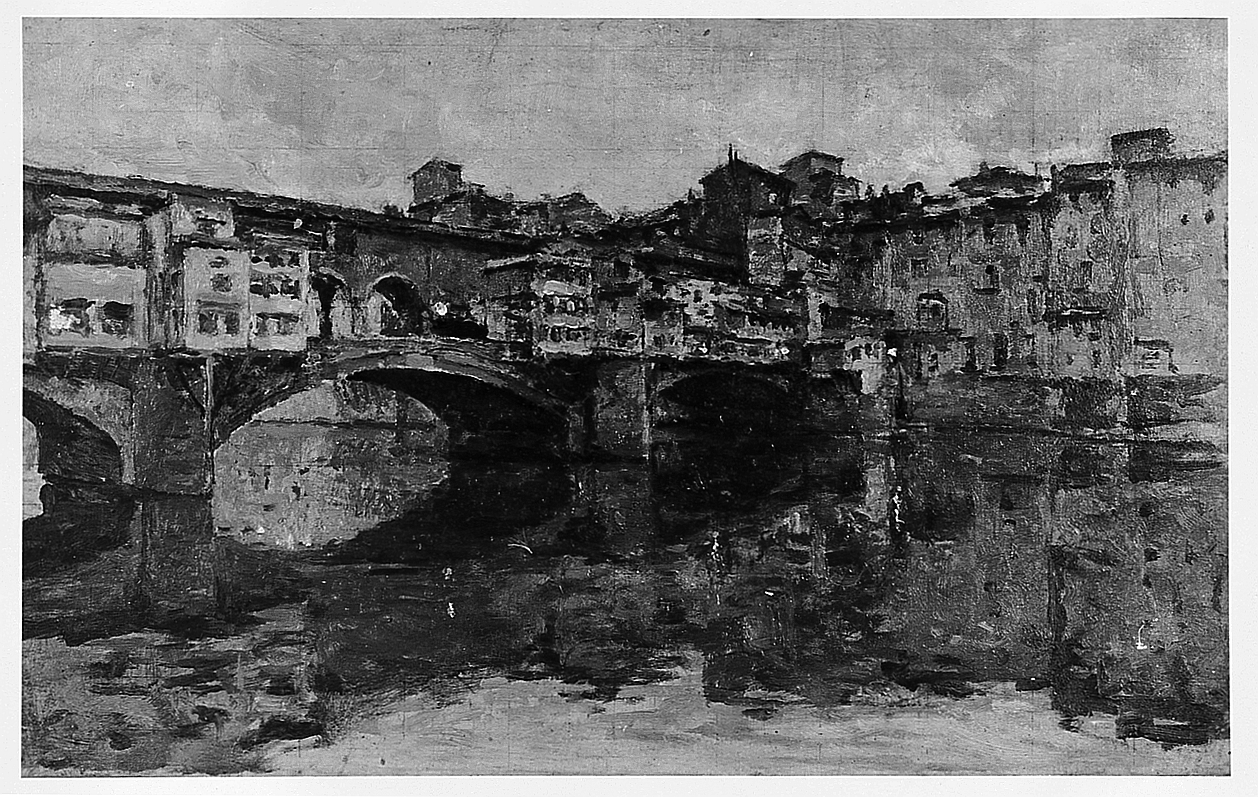 Ponte vecchio, paesaggio (dipinto) di Hollaender Alfonso (sec. XX)