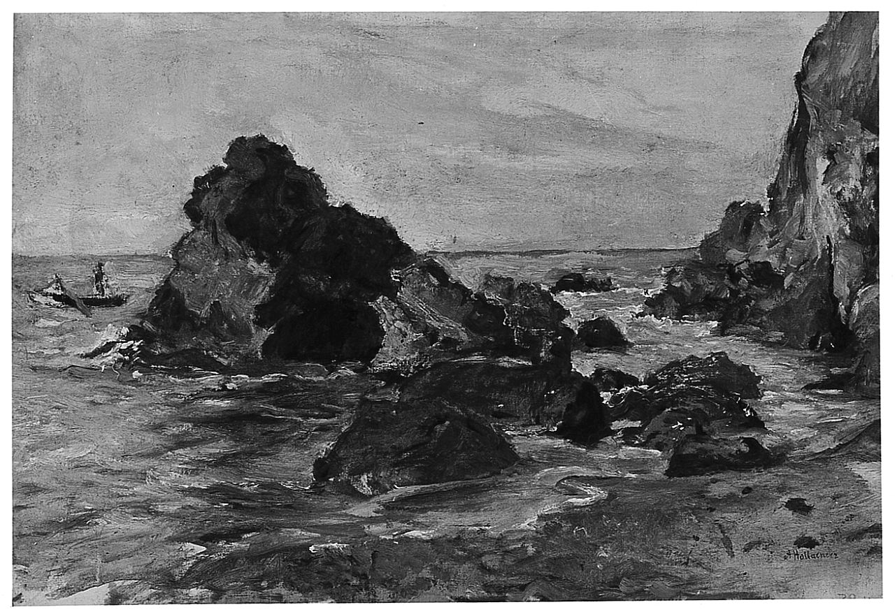 Scogliera di Castiglioncello, paesaggio marino a Castiglioncello (dipinto) di Hollaender Alfonso (sec. XX)