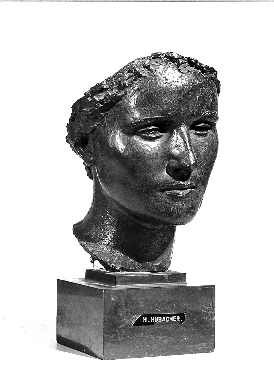 Maschera di donna pensierosa, ritratto di donna (scultura) di Hubacher Hermann (sec. XX)